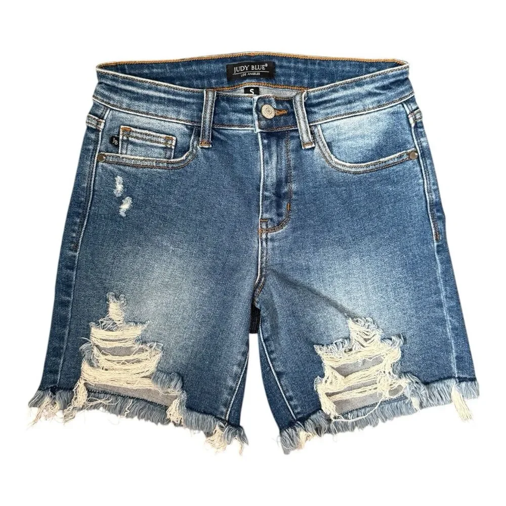 Judy Blue Mid Rise Distressed Cutoff Jorts Women Dark Wash Small 27x6 #JB15280 - Picture 2 of 9